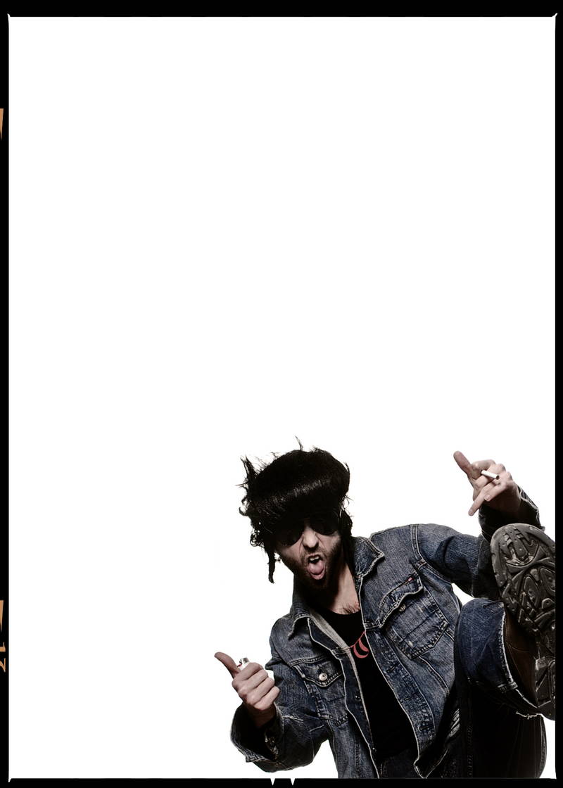 Punk rock man laughing, man in jean jacket from below. Stock Photography Free for Commercial Use.