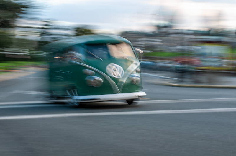 Vintage Volkswagen Van Going Fast. Stock Photography Free for Commercial Use.